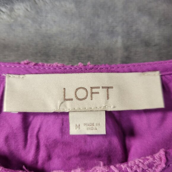 LOFT Womens M Purple Floral Jacquard Blouse Long Sleeve Keyhole Boho Romantic - Picture 2 of 10